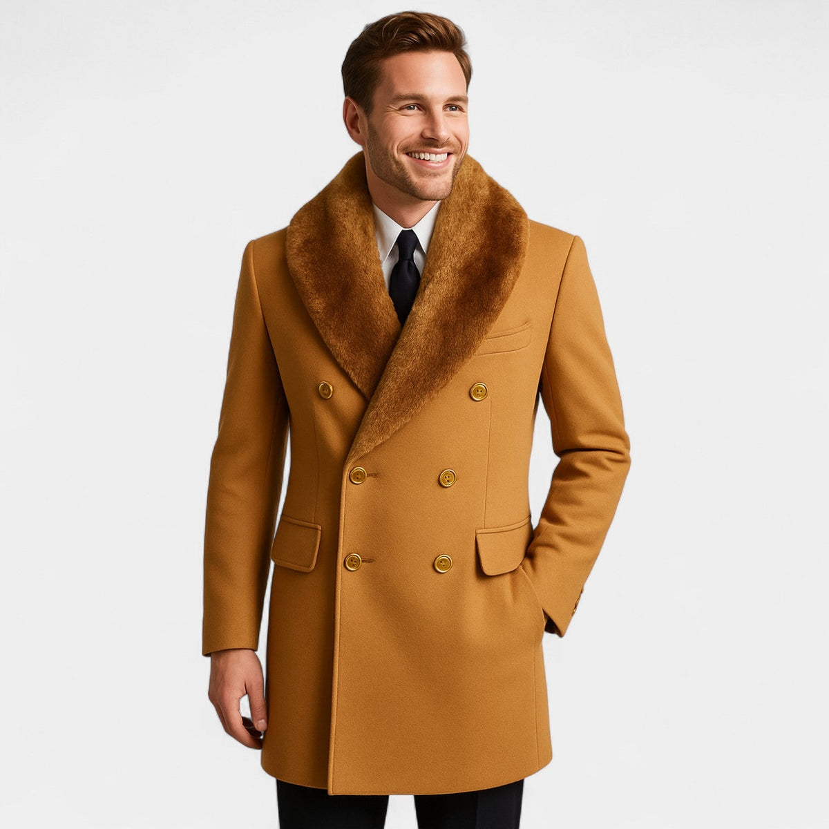 Men's Mid Length Jacket – Wool Polo Collar Fitted Cut