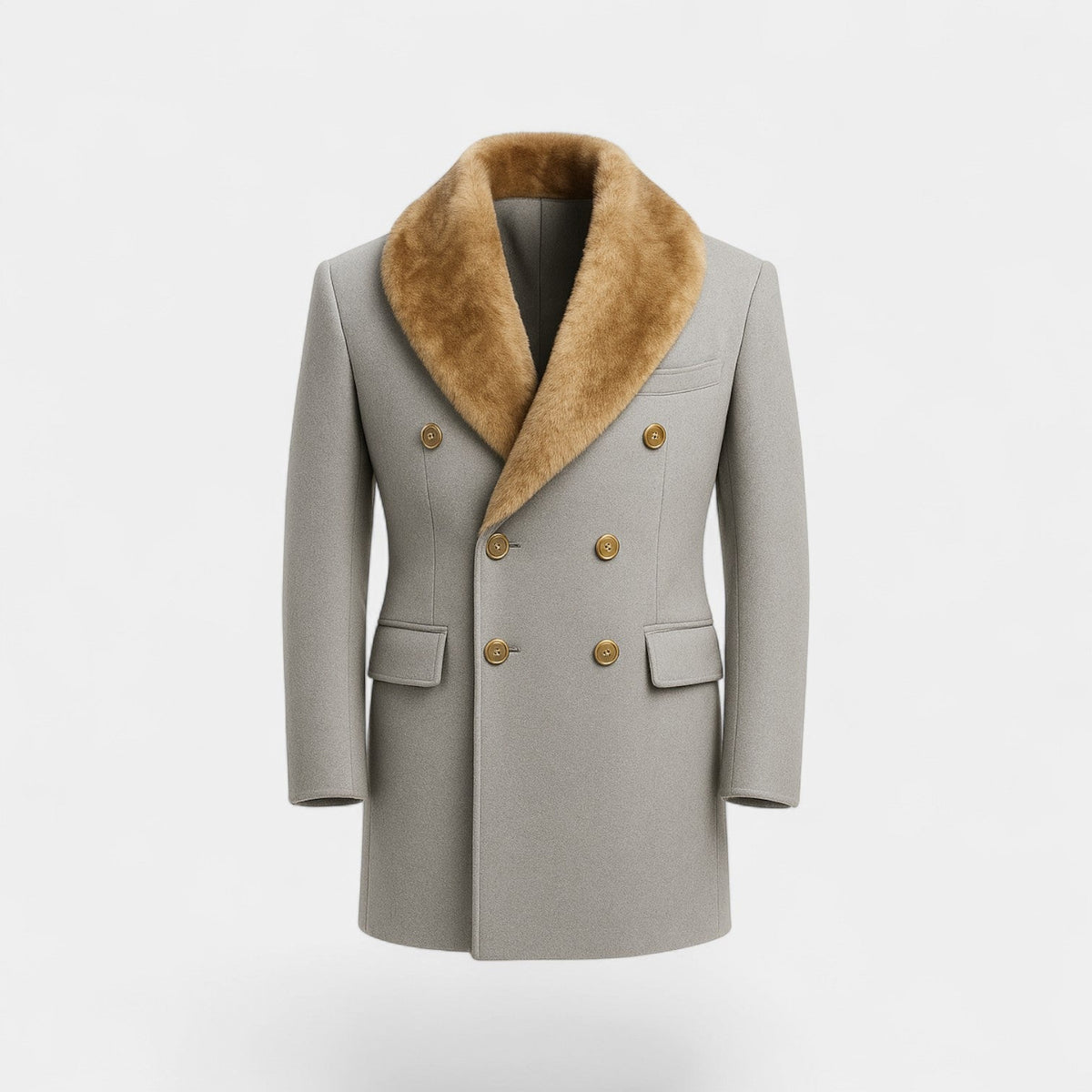 Men's Mid Length Jacket – Wool Polo Collar Fitted Cut