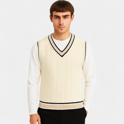 Men's Sleeveless Cable Knit Vest – V Neck Layering Piece