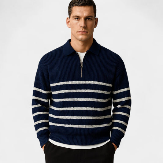 Men's Striped Quarter Zip Jumper – Modern Collared Fit