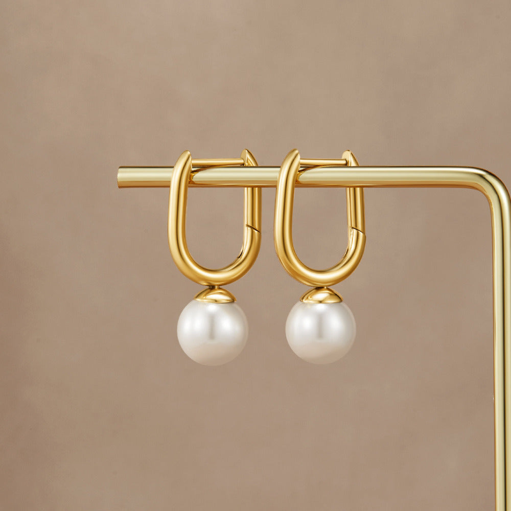 Cora Slim Hoop Earrings with a Pearl Bead