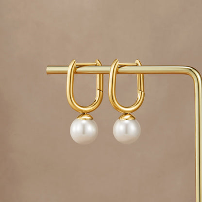 Cora Slim Hoop Earrings with a Pearl Bead