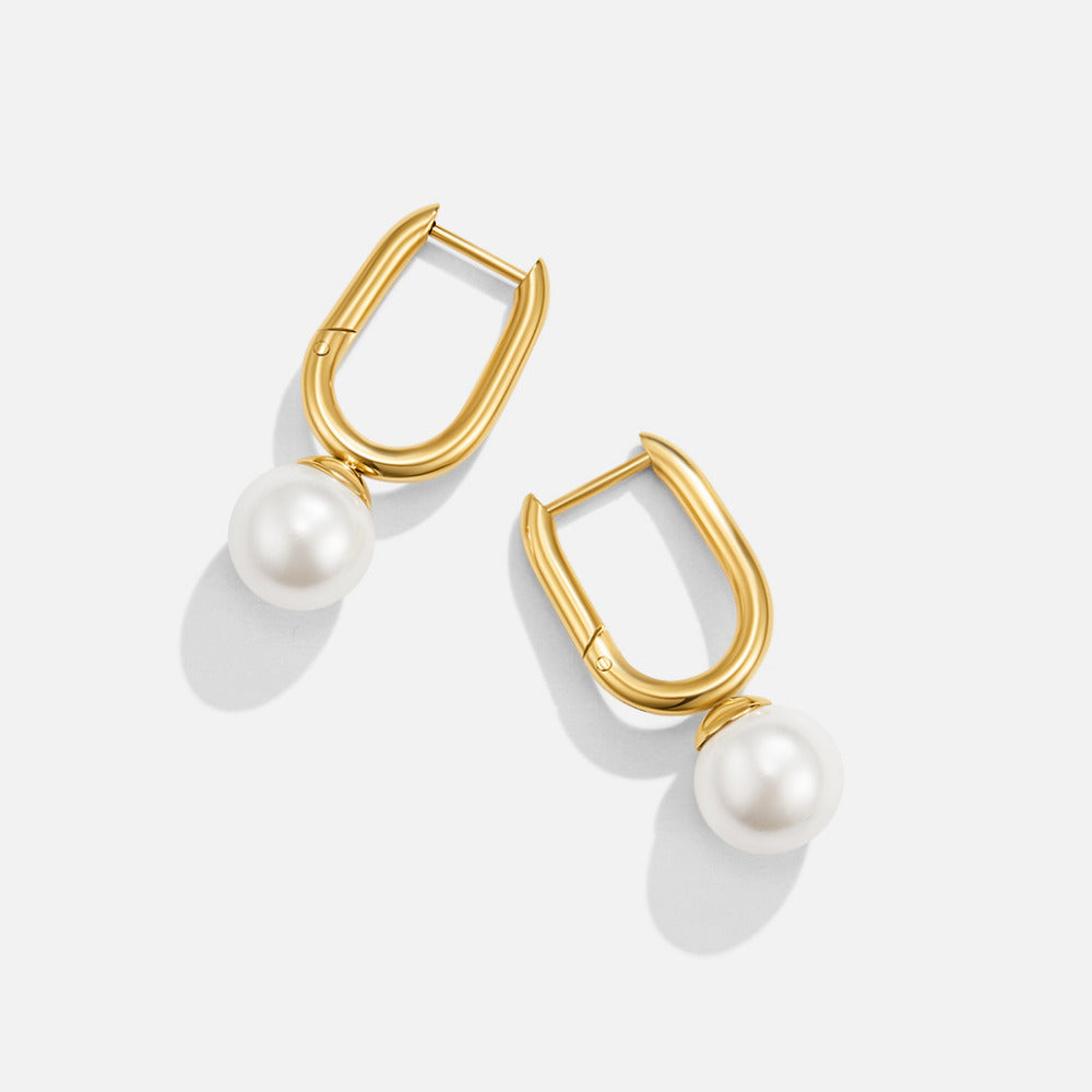 Cora Slim Hoop Earrings with a Pearl Bead