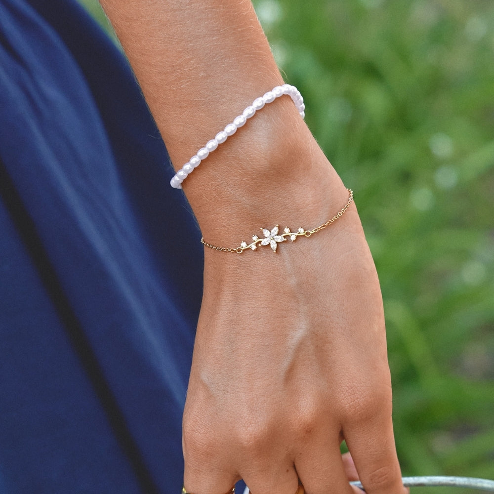 Crystal Petal Flower Gold-Tone Bracelet