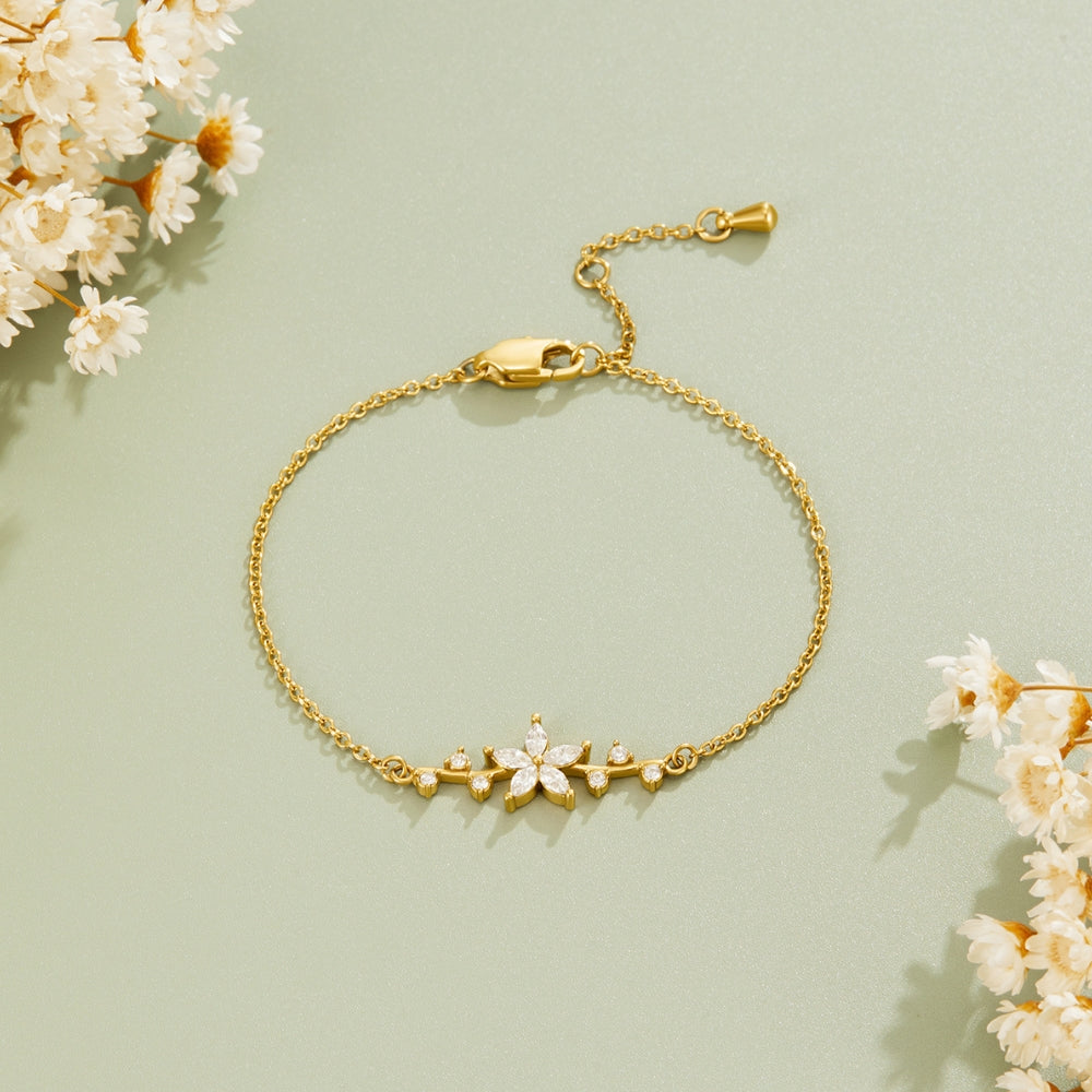 Crystal Petal Flower Gold-Tone Bracelet