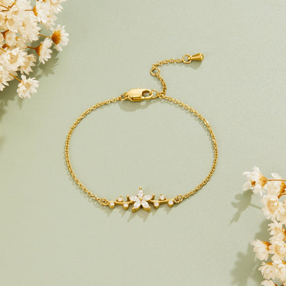 Crystal Petal Flower Gold-Tone Bracelet