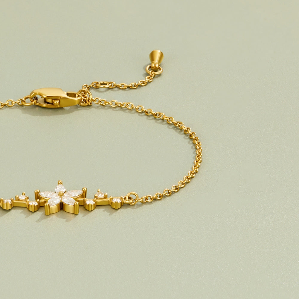 Crystal Petal Flower Gold-Tone Bracelet