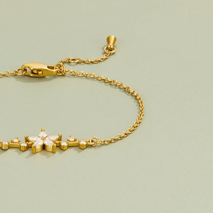 Crystal Petal Flower Gold-Tone Bracelet