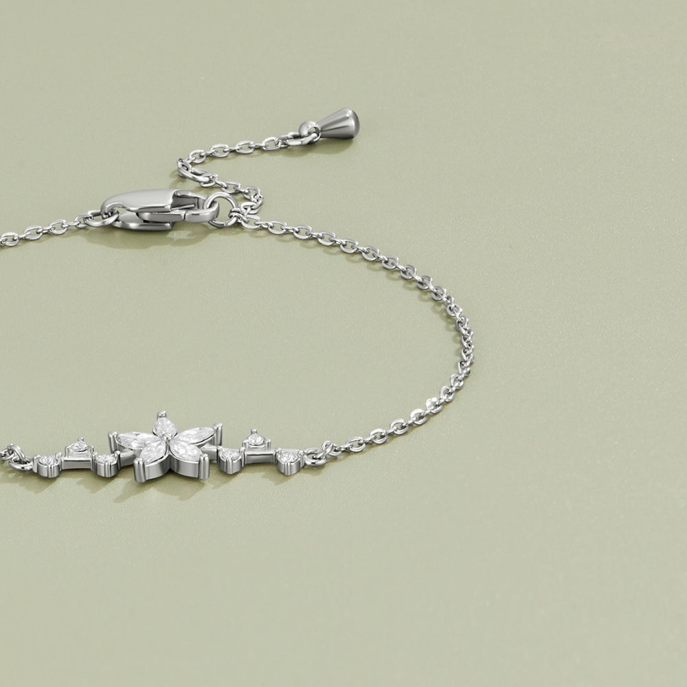 Crystal Petal Flower Silver-Tone Bracelet