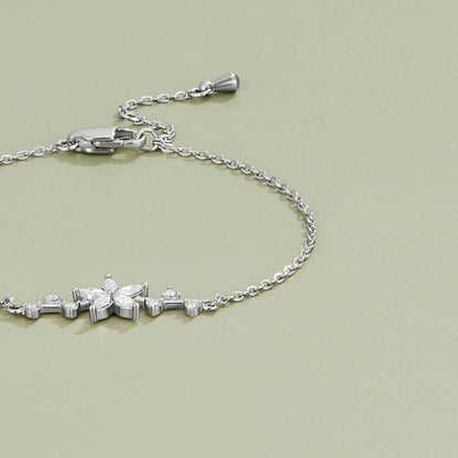 Crystal Petal Flower Silver-Tone Bracelet