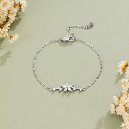 Crystal Petal Flower Silver-Tone Bracelet