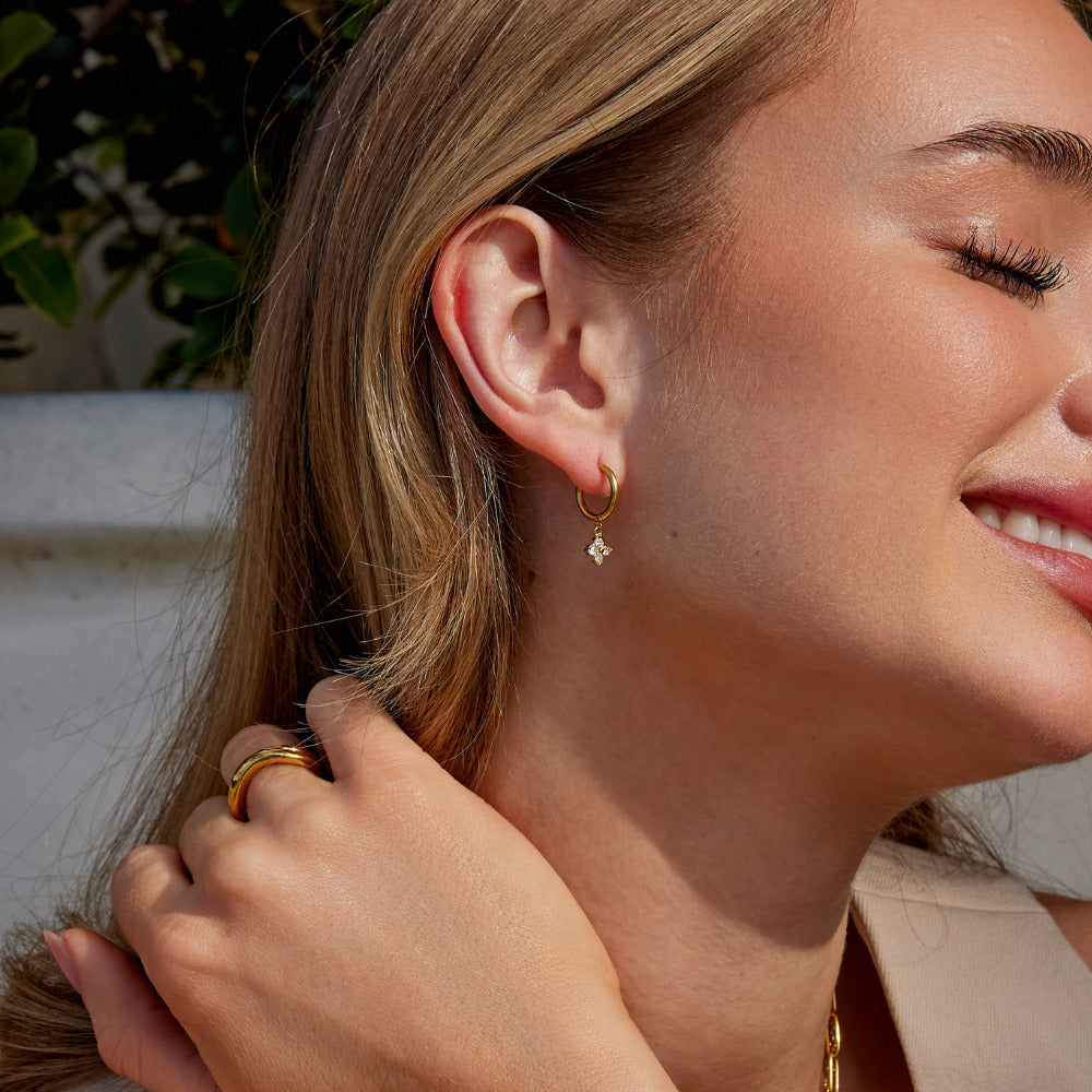 Four Leaf Clover Drop Earrings Set with Crystal
