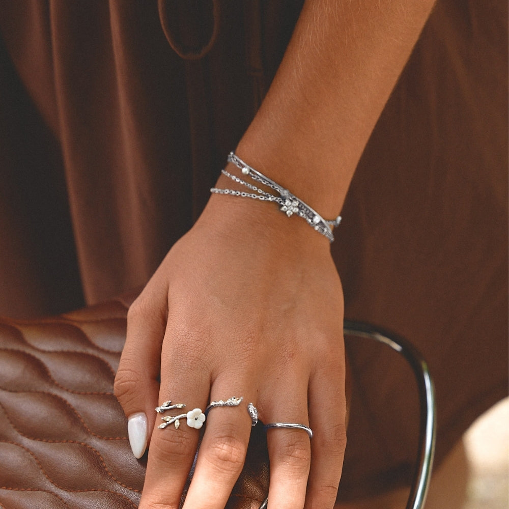 Elara Crystal Bud Silver-Tone Bracelet