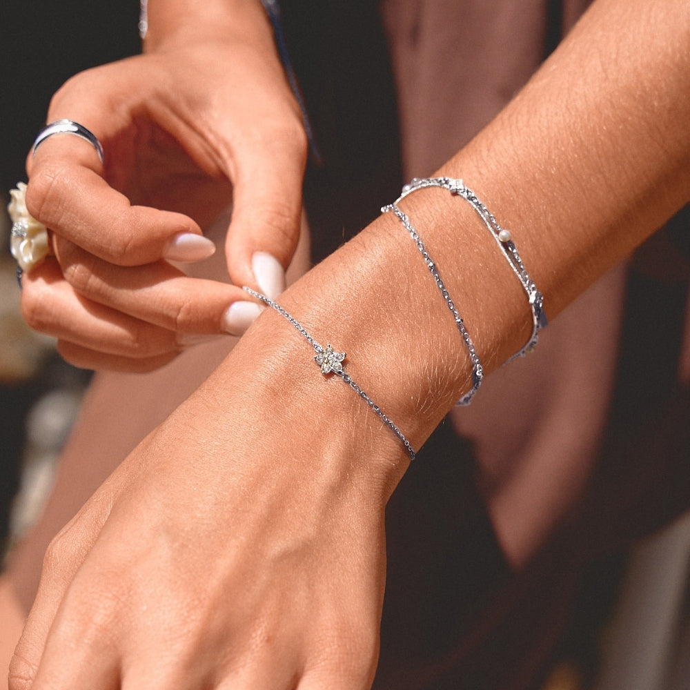 Elara Crystal Bud Silver-Tone Bracelet