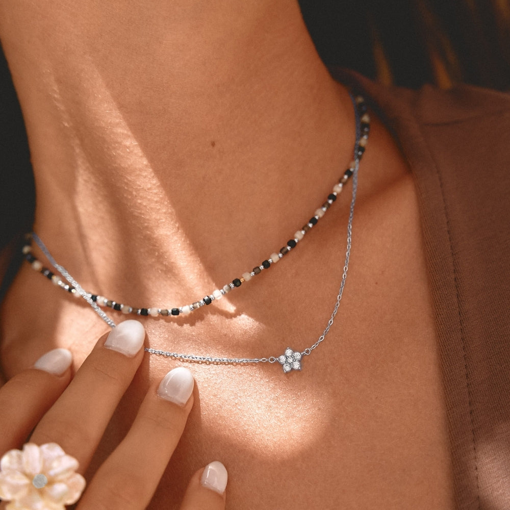 Elara Crystal Petal Silver-Tone Bloom Necklace