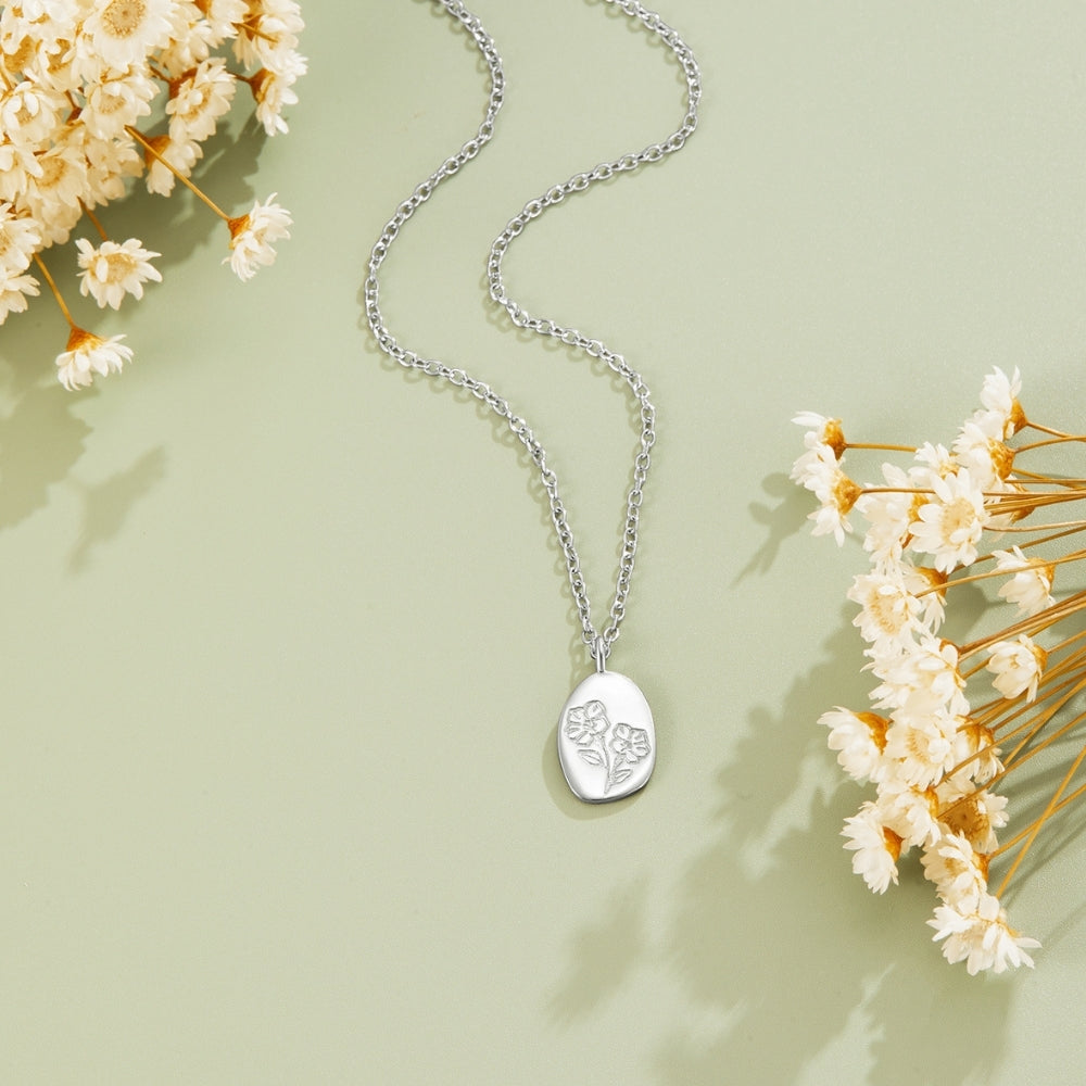 Etched Wildflower Silver-Tone Pendant Necklace