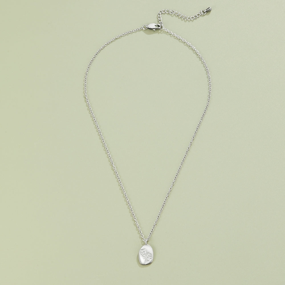 Etched Wildflower Silver-Tone Pendant Necklace