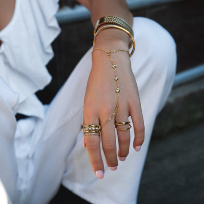 Linked Chain Gold-Tone Crystal Band Ring