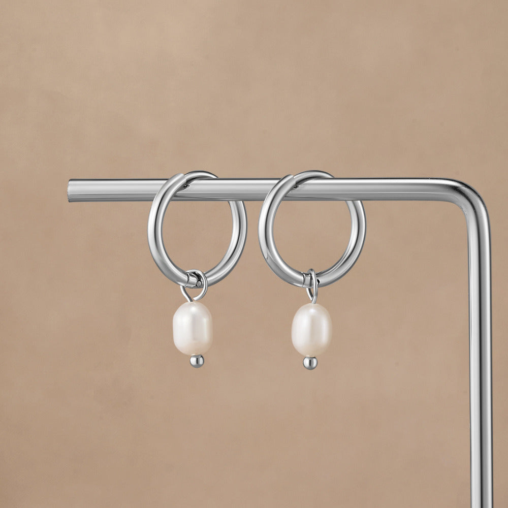 Bella Silver-Tone Hoops with Freshwater Pearl