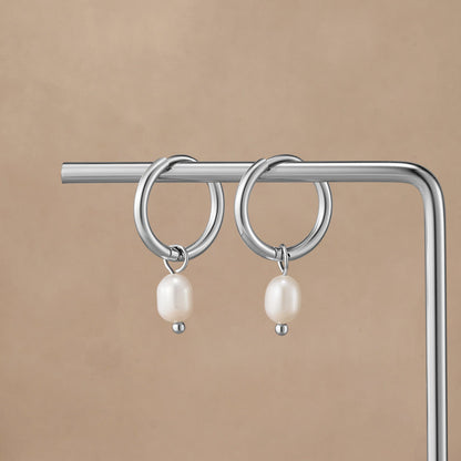 Bella Silver-Tone Hoops with Freshwater Pearl