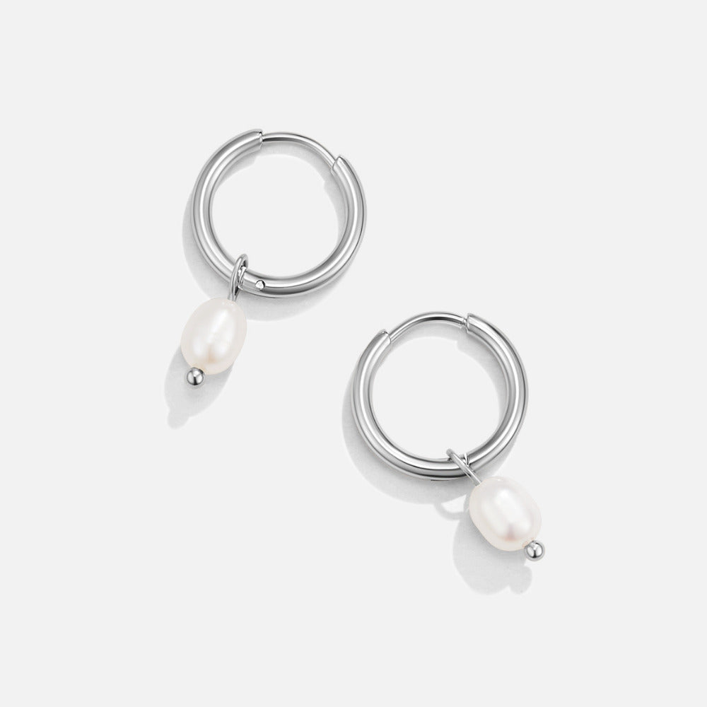 Bella Silver-Tone Hoops with Freshwater Pearl