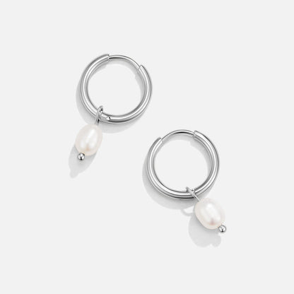 Bella Silver-Tone Hoops with Freshwater Pearl