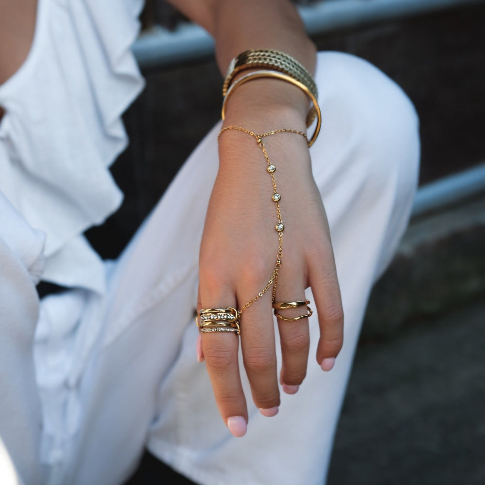 Freya Draped Crystal Wrist and Finger Bracelet