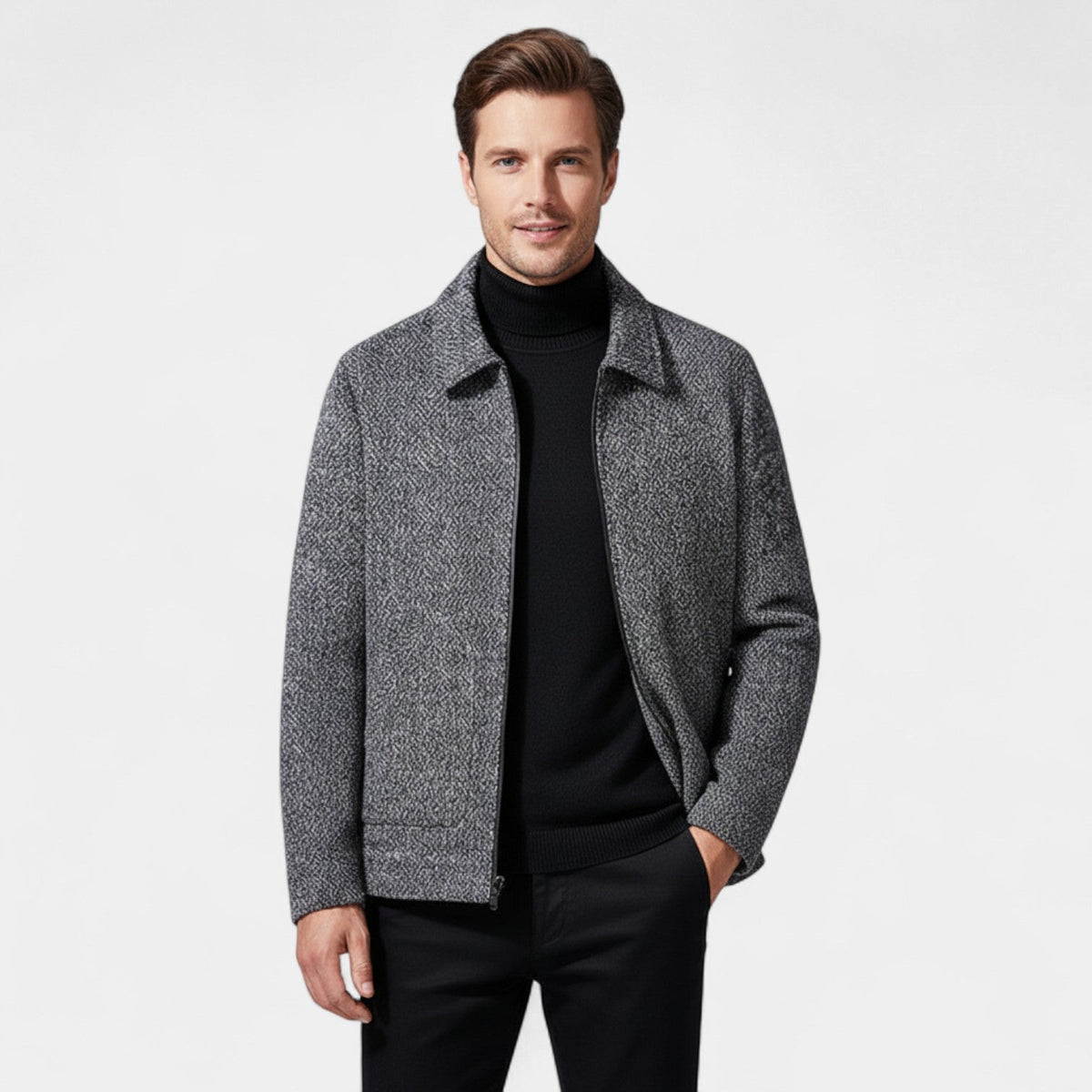 Men's Wool Blend Coat – Stand Collar Tailored Cut