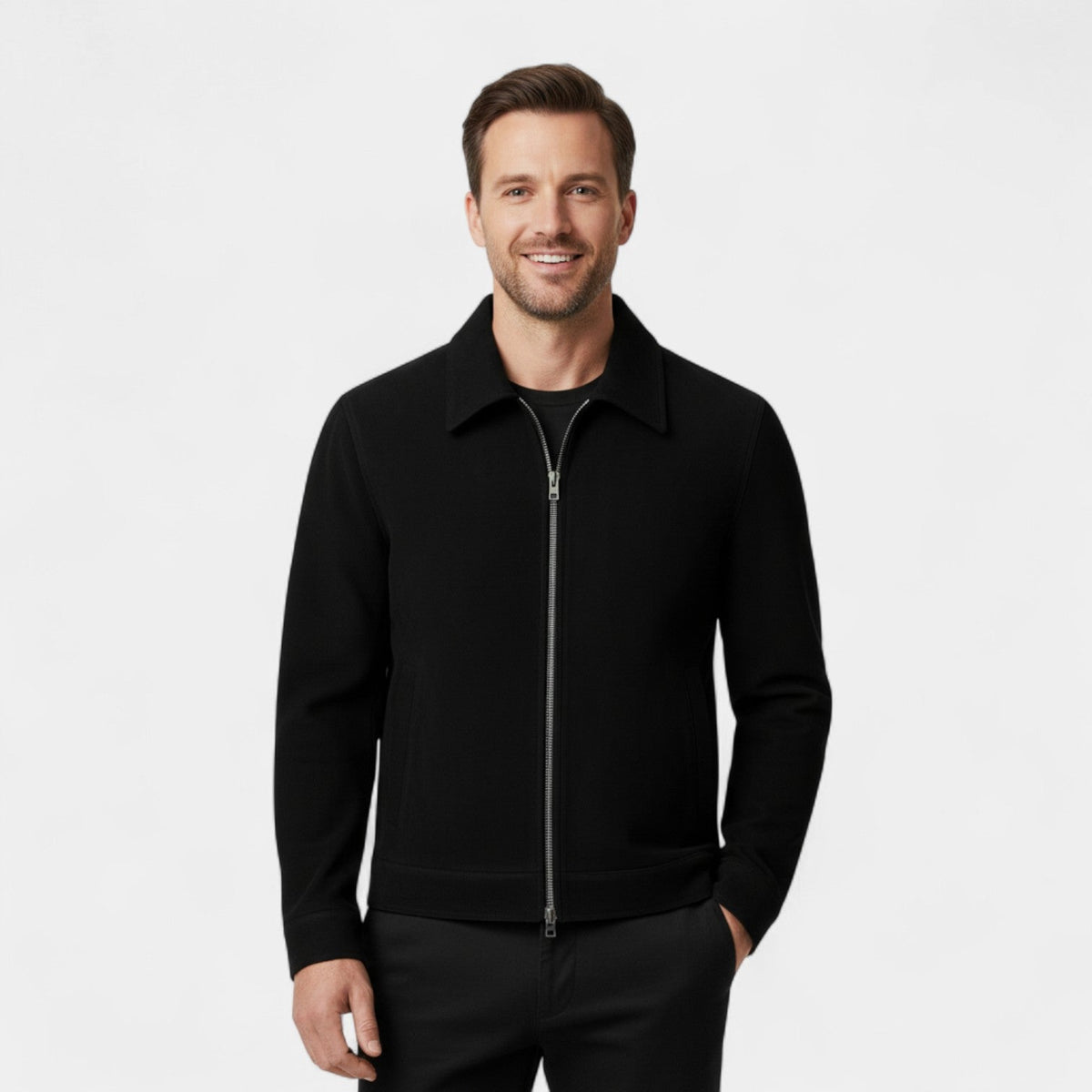 Men's Short Suede Jacket – Loose Fit Lapel Collar