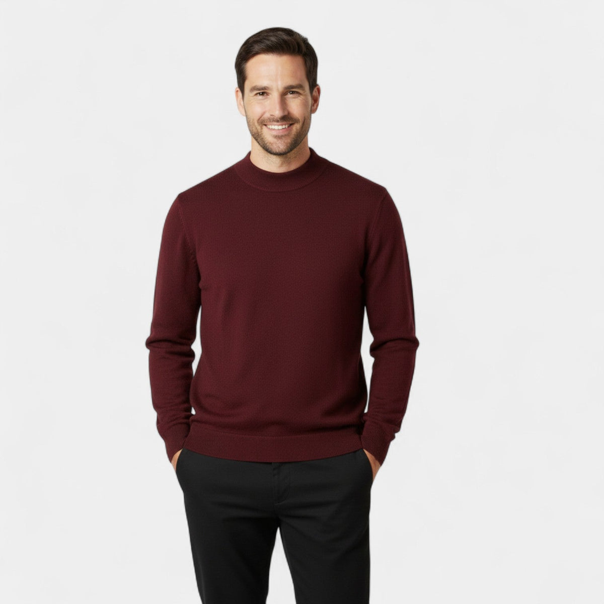 Men's Mock Neck Jumper – Smooth Minimalist Knit Layer