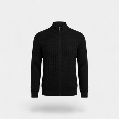 Men's Cable Knit Wool Cardigan – Stand Collar Jacquard