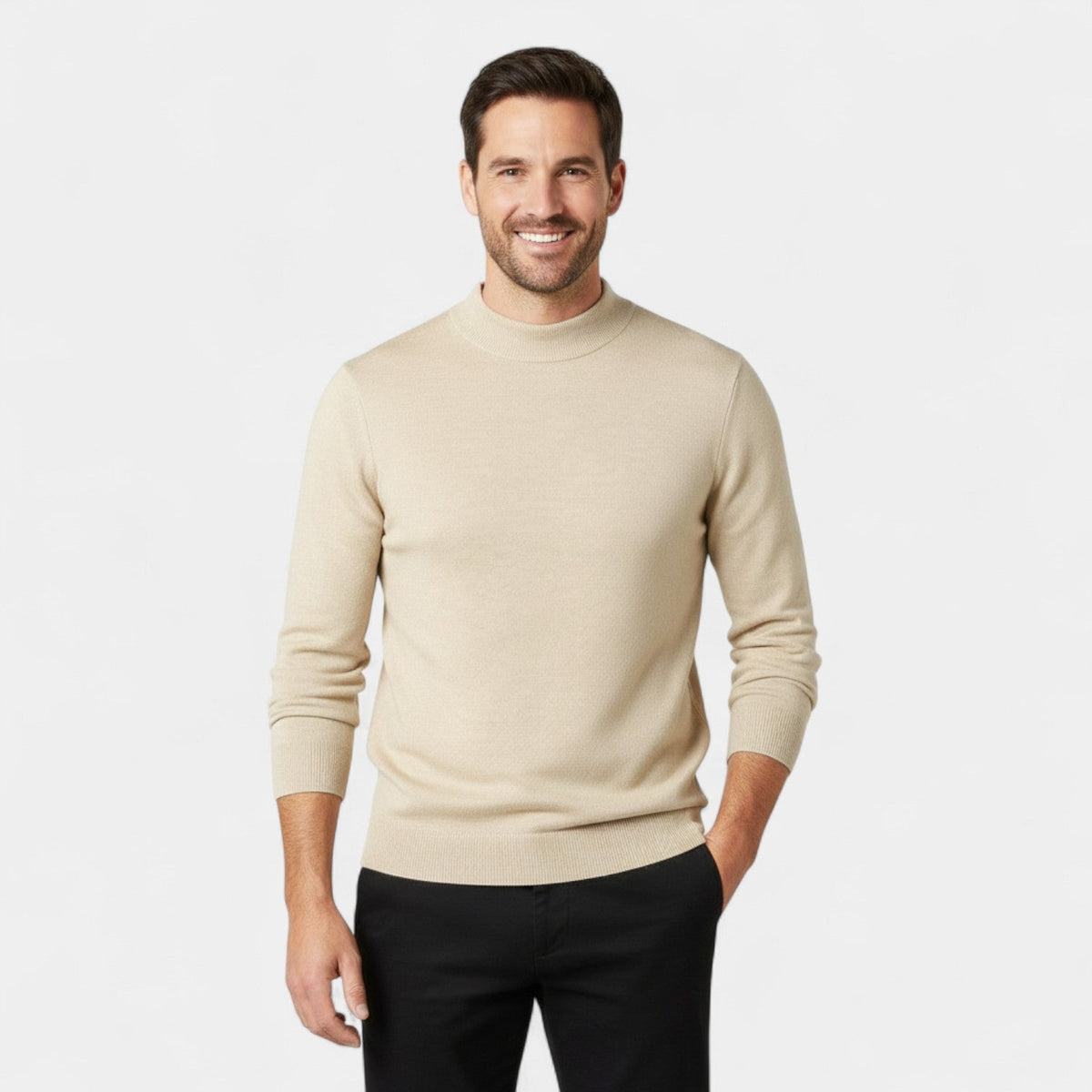 Men's Mock Neck Jumper – Smooth Minimalist Knit Layer