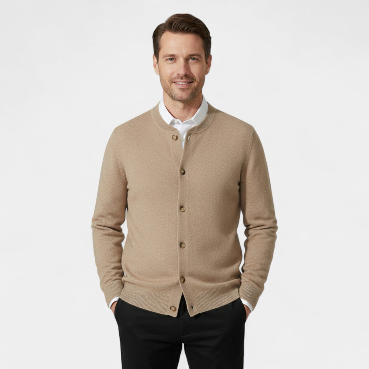 Men's Pure Cashmere Cardigan – Buttoned V Neck Knit