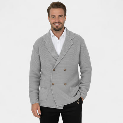 Men's Double Breasted Knit Cardigan – Lapel Collar