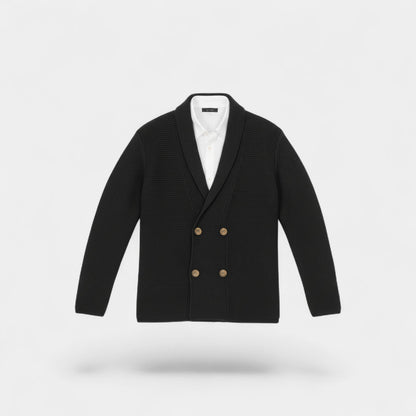 Men's Double Breasted Knit Cardigan – Lapel Collar