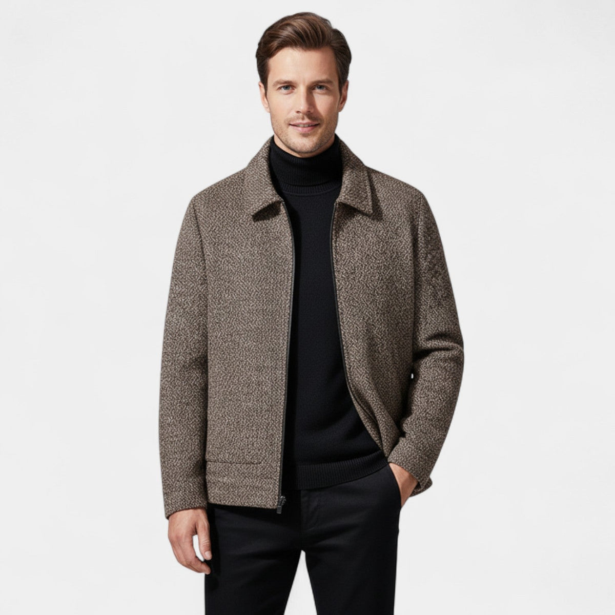 Men's Wool Blend Coat – Stand Collar Tailored Cut