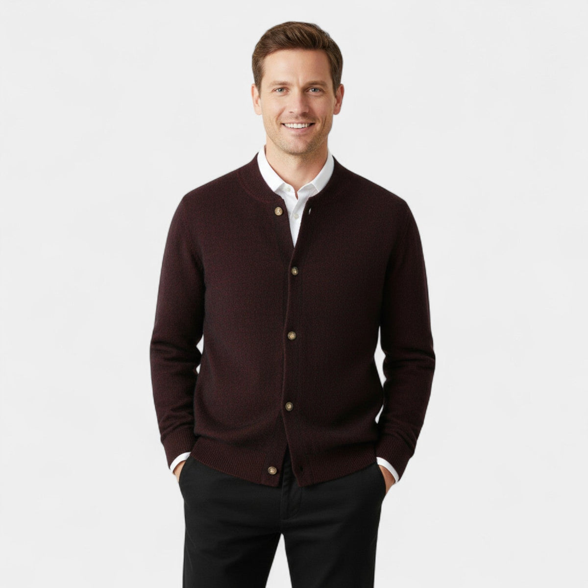 Men's Pure Cashmere Cardigan – Buttoned V Neck Knit