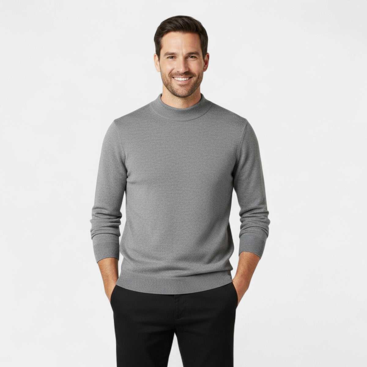 Men's Mock Neck Jumper – Smooth Minimalist Knit Layer