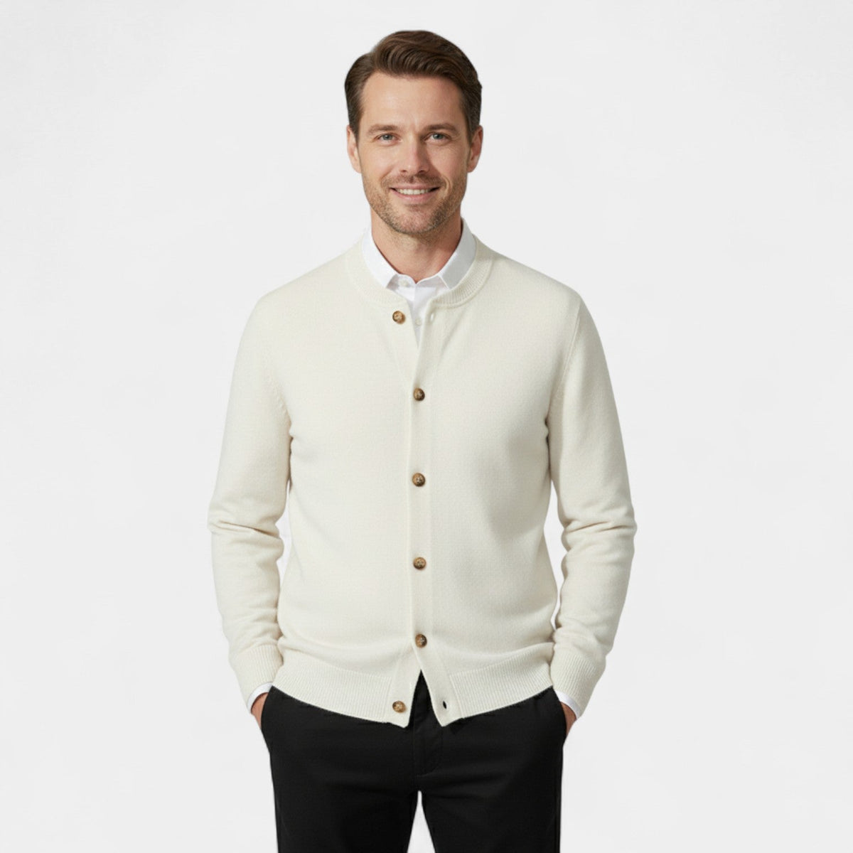 Men's Pure Cashmere Cardigan – Buttoned V Neck Knit