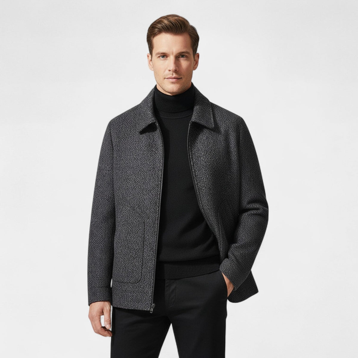 Men's Wool Blend Coat – Stand Collar Tailored Cut