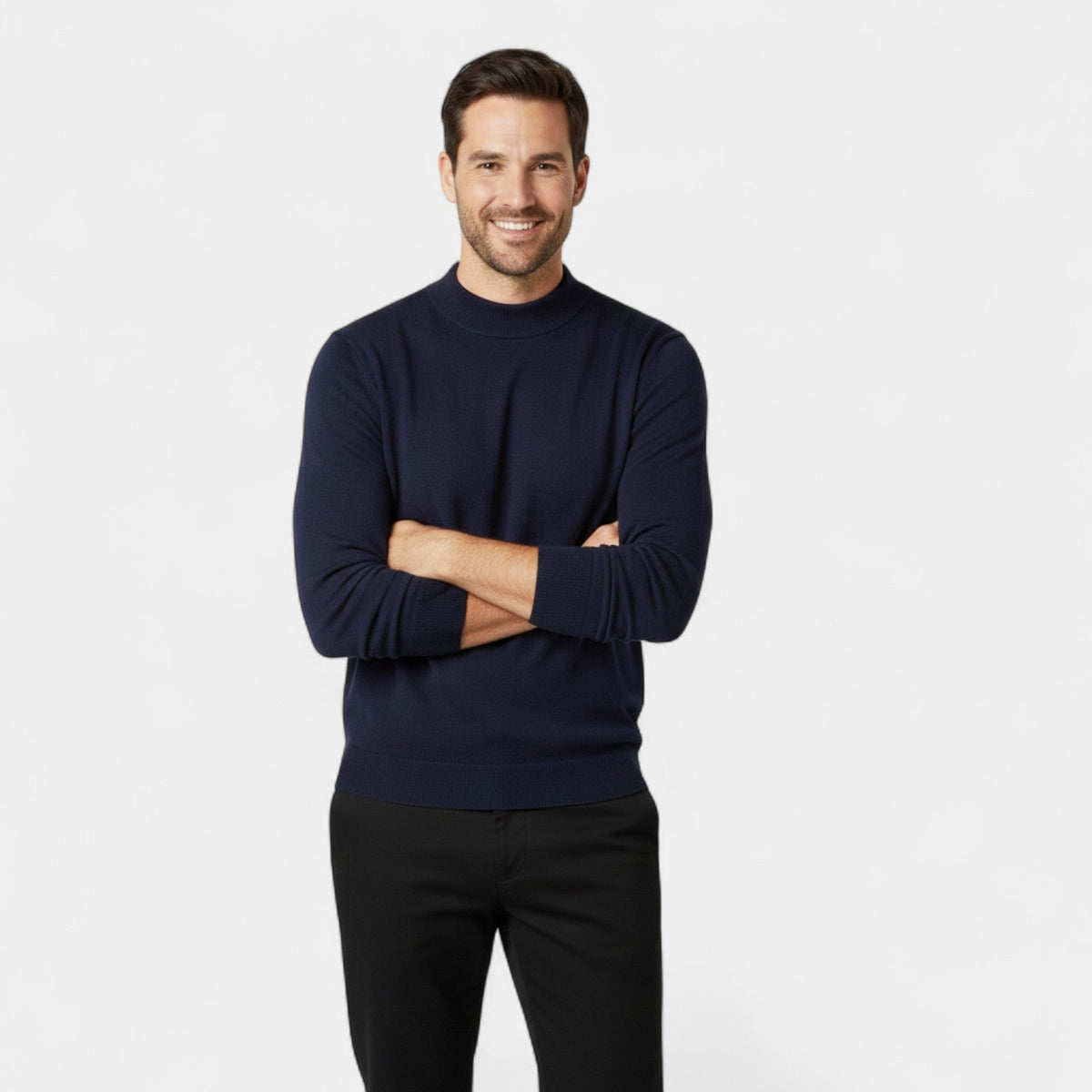 Men's Mock Neck Jumper – Smooth Minimalist Knit Layer