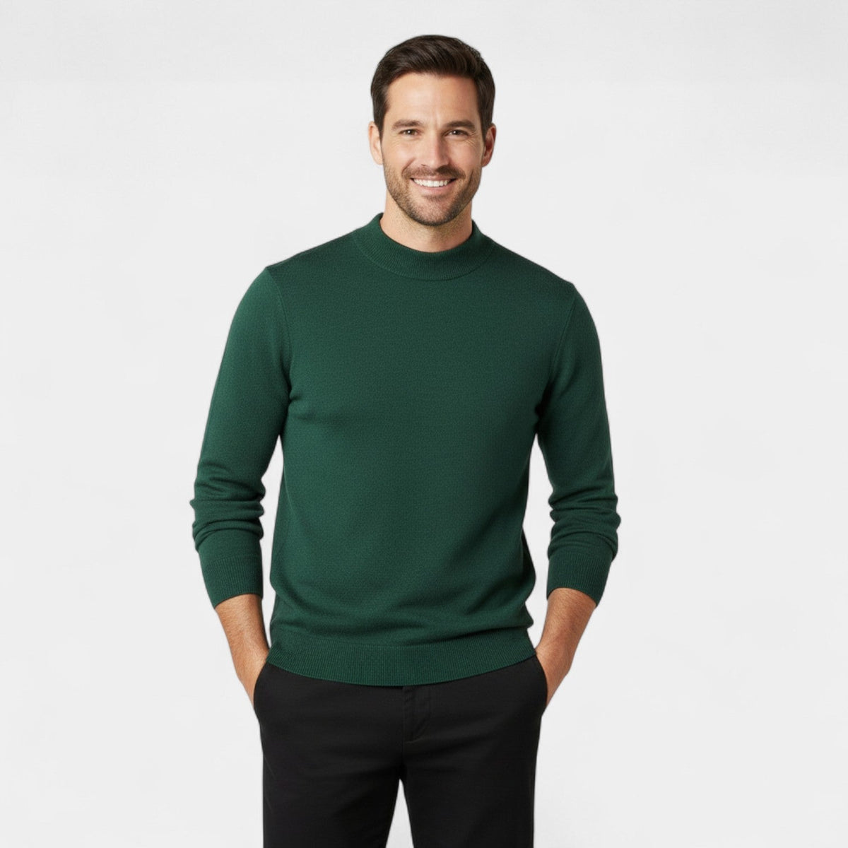 Men's Mock Neck Jumper – Smooth Minimalist Knit Layer