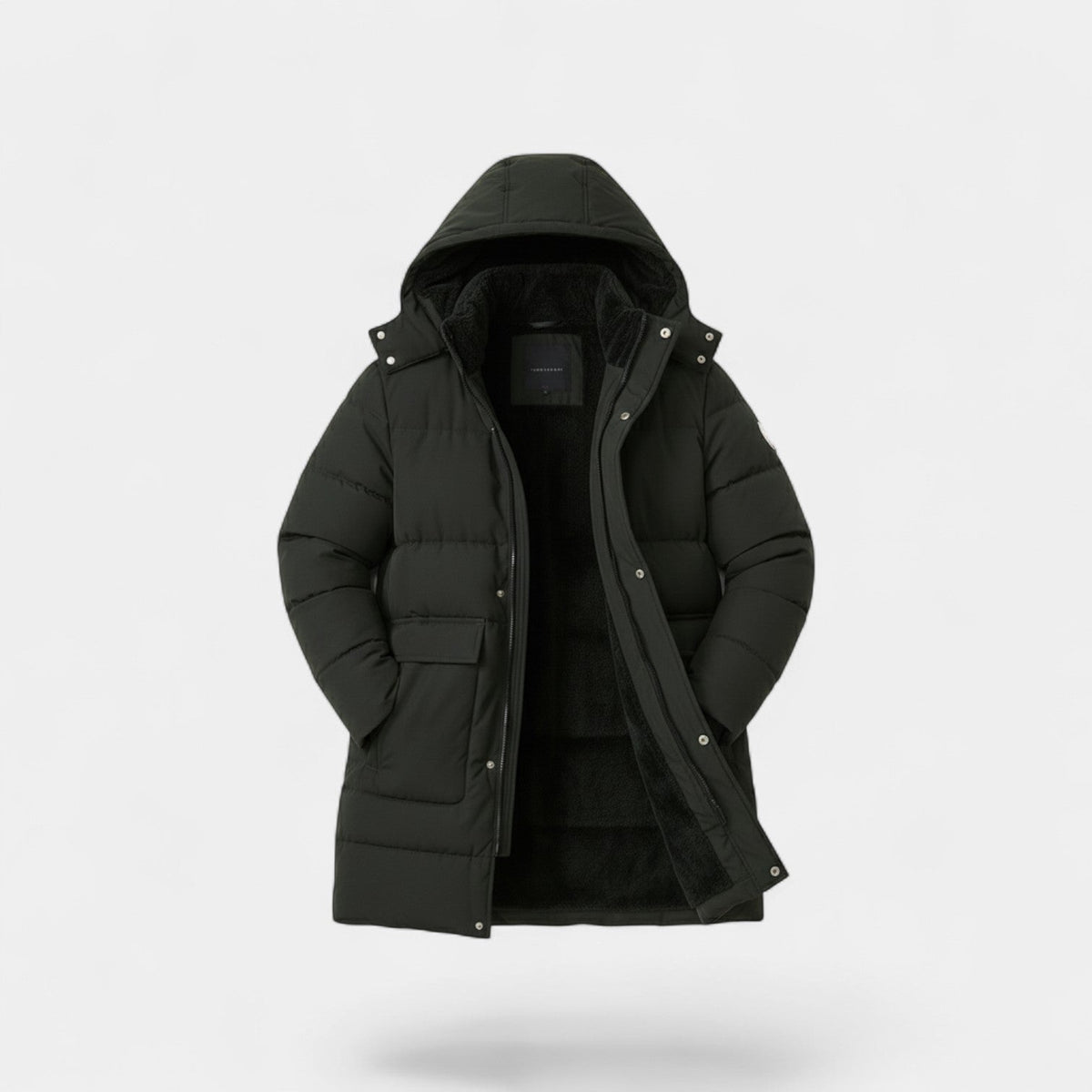 Men's Long Cotton Coat – Fleece Lined with Hood