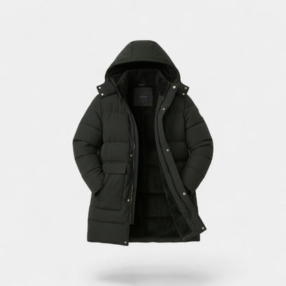 Men's Long Cotton Coat – Fleece Lined with Hood