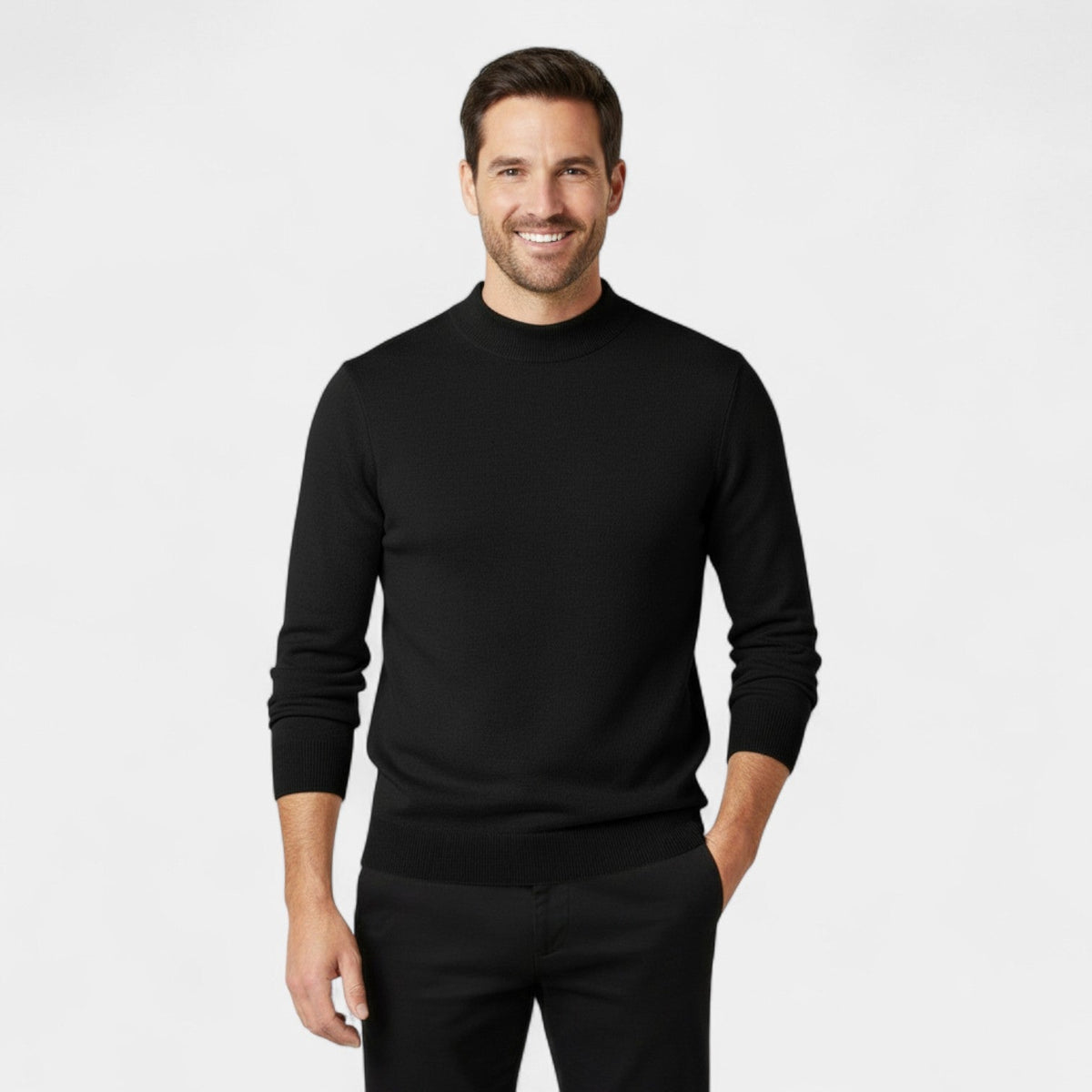 Men's Mock Neck Jumper – Smooth Minimalist Knit Layer