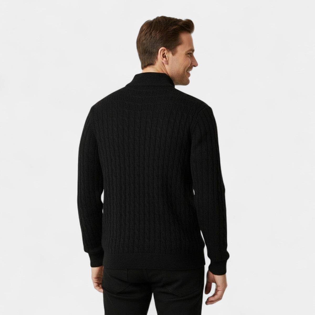 Men's Cable Knit Wool Cardigan – Stand Collar Jacquard