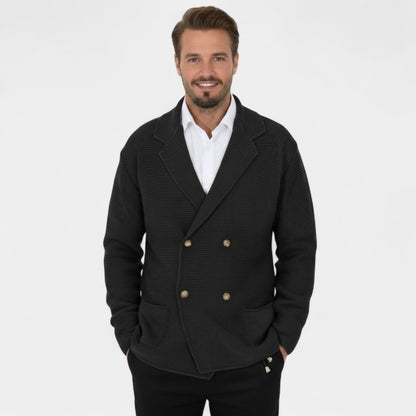 Men's Double Breasted Knit Cardigan – Lapel Collar