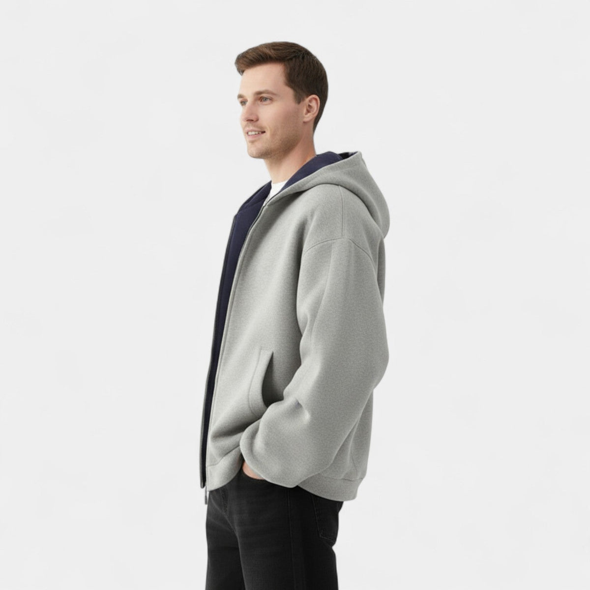 Men's Hooded Cardigan – Double Zip in Technical Fabric