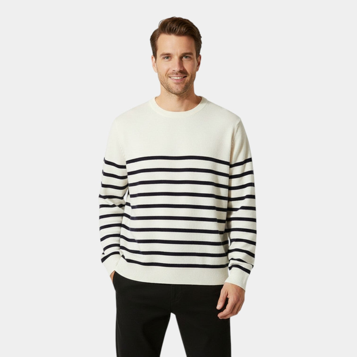 Men's Striped Knit Jumper – Crew Neck in a Loose Fit