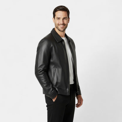 Men's Vegan Leather Jacket – Stand Collar Windproof Style